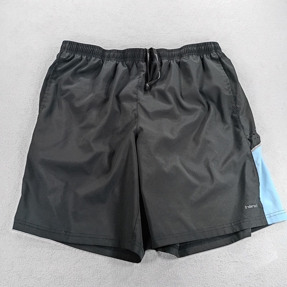 Hind Mens XL Running Shorts Black Blue Elastic Waist Drawstring Performance